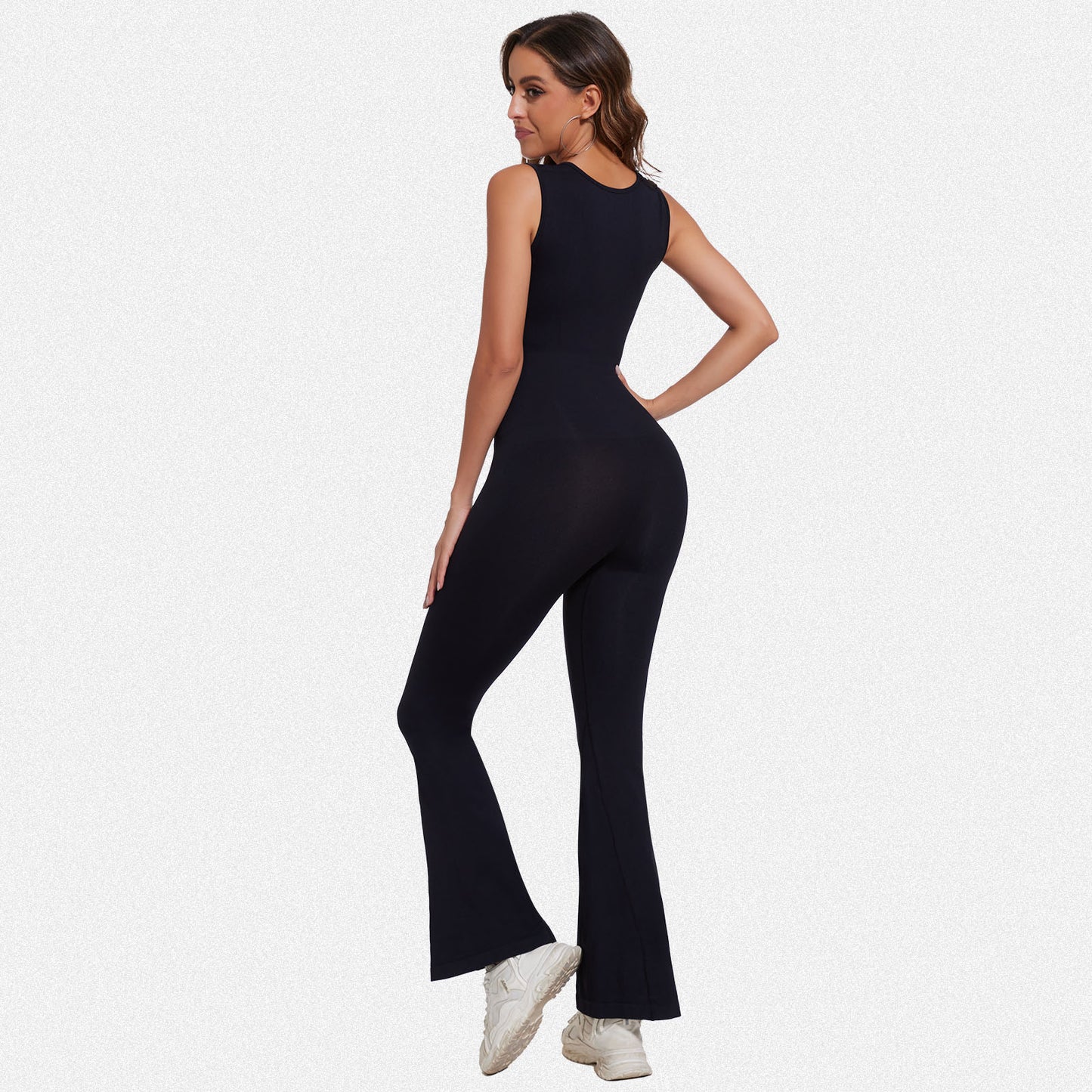 Shaperin Sleeveless Suqare Neck Flared Leggings Workout Unitard Jumpsuit