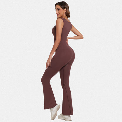 Shaperin Sleeveless Suqare Neck Flared Leggings Workout Unitard Jumpsuit