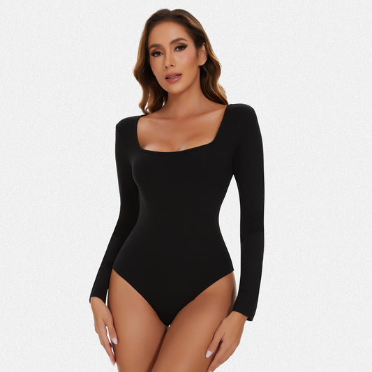 Shaperin Square Neck Long Sleeve Bodysuit Top