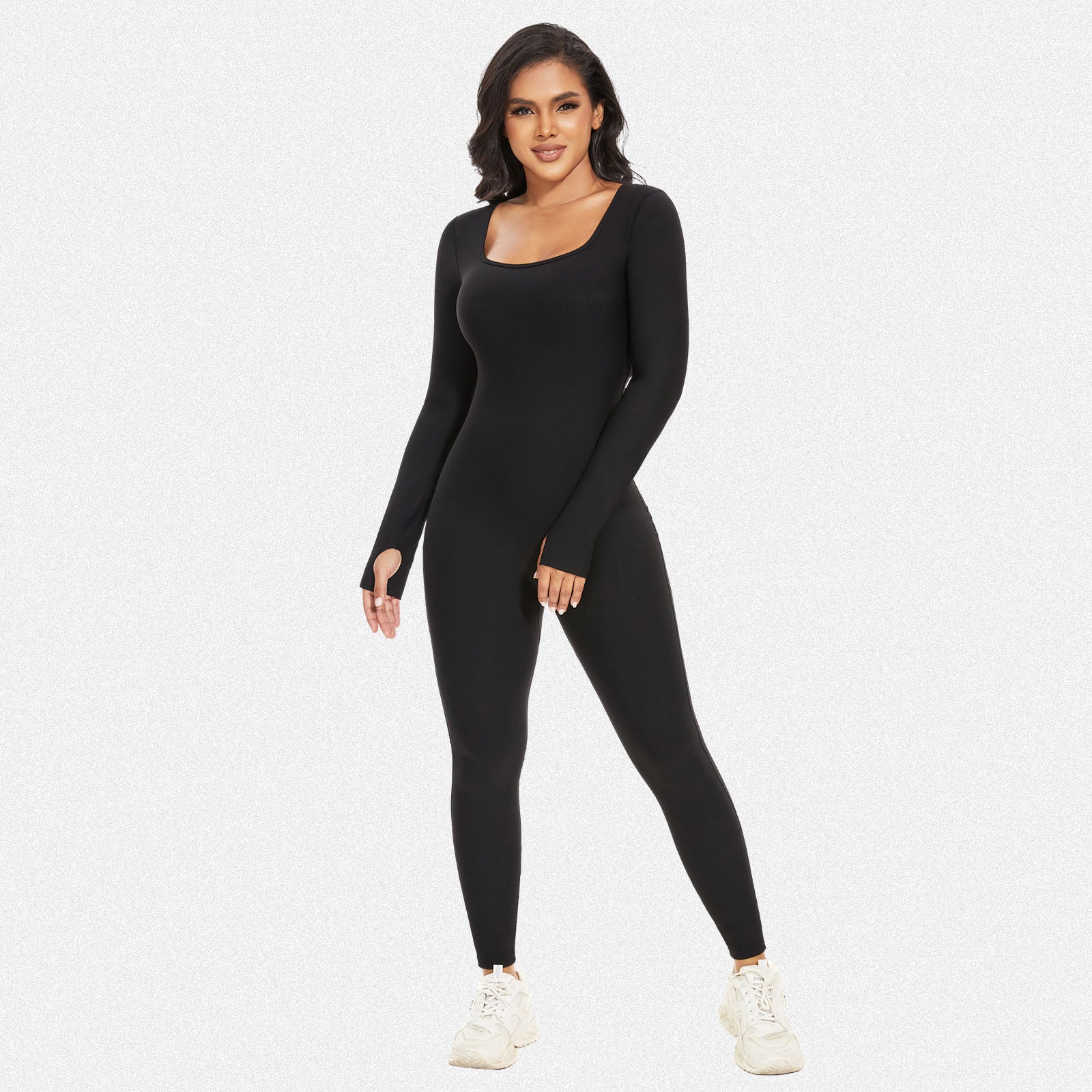 Shaperin Square Neck Long Sleeve Sport Jumpsuit