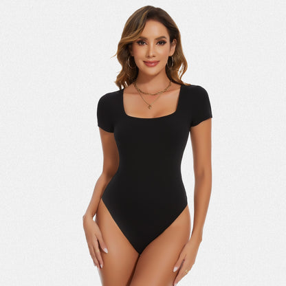 Shaperin Square Neck Short Sleeve Bodysuit Tops