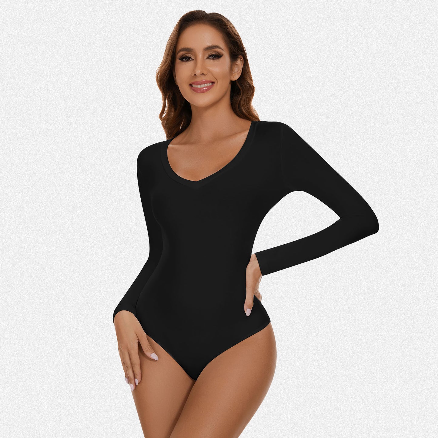 Shaperin V Neck Long Sleeve Bodysuit Top