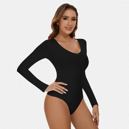 Shaperin V Neck Long Sleeve Bodysuit Top