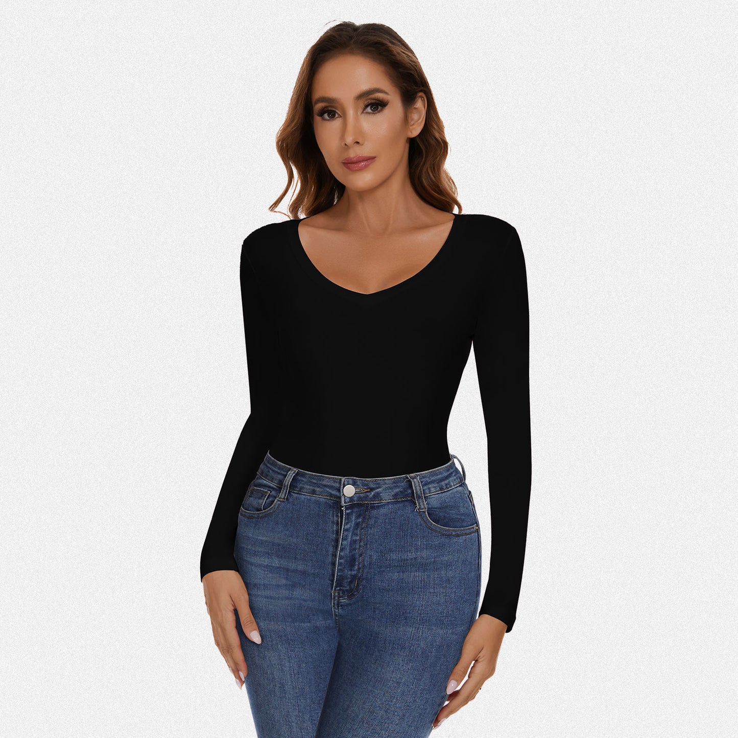 Shaperin V Neck Long Sleeve Bodysuit Top