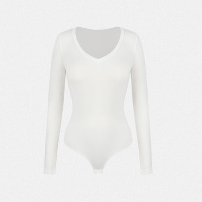 Shaperin V Neck Long Sleeve Bodysuit Top