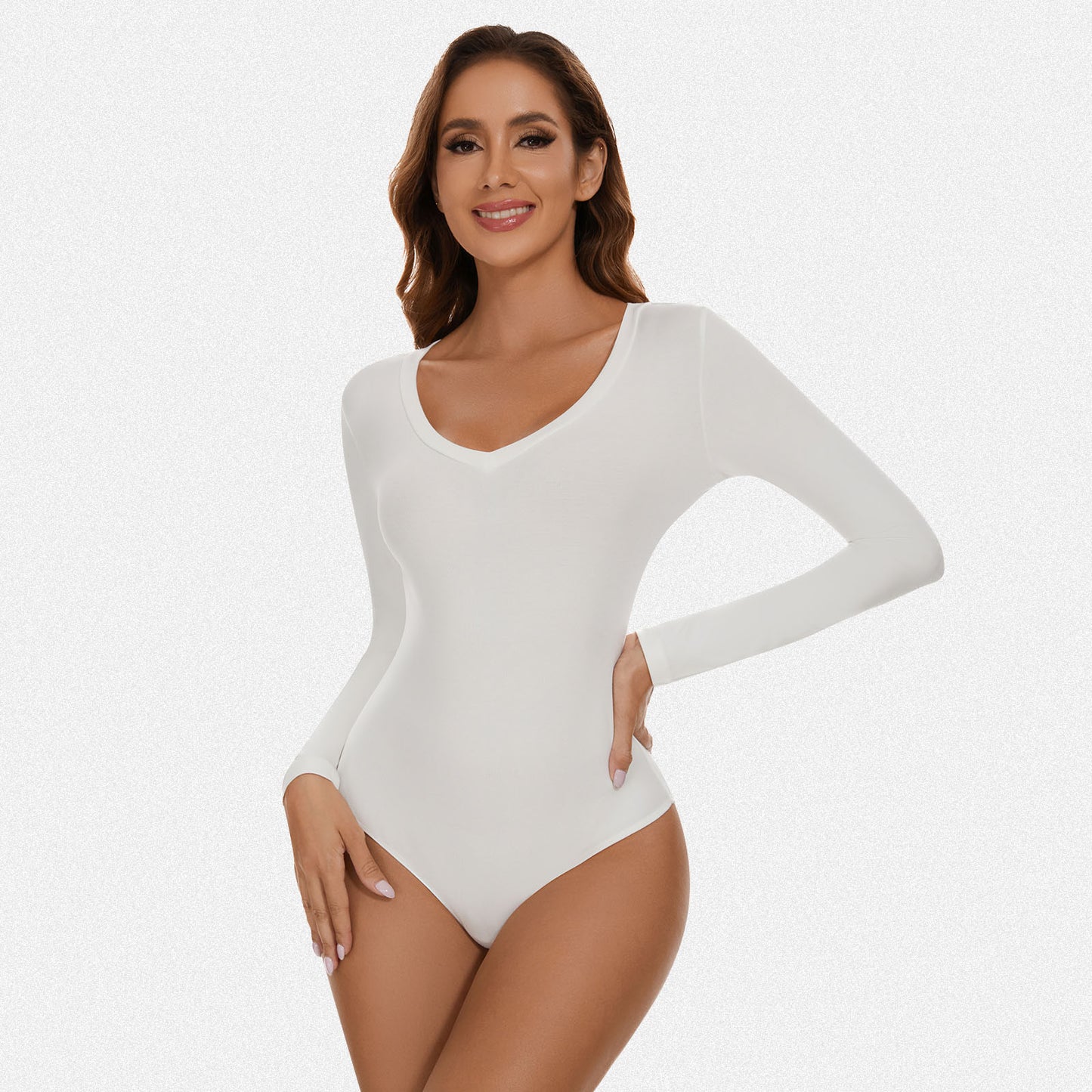 Shaperin V Neck Long Sleeve Bodysuit Top