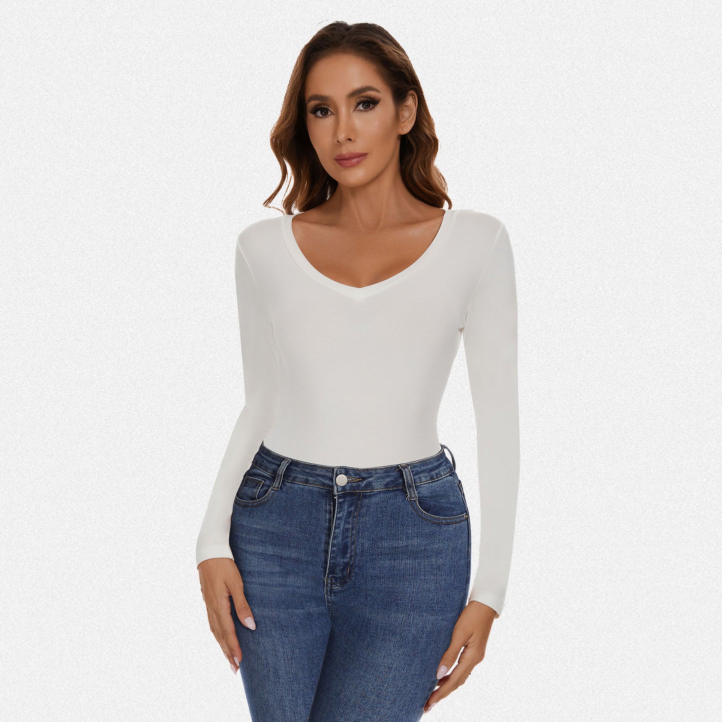 Shaperin V Neck Long Sleeve Bodysuit Top