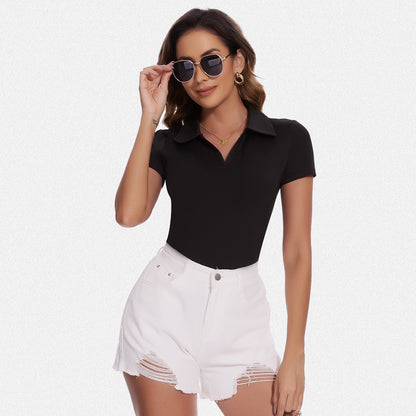 Shaperin V Neck Polo T-shirt Bodysuit Tops