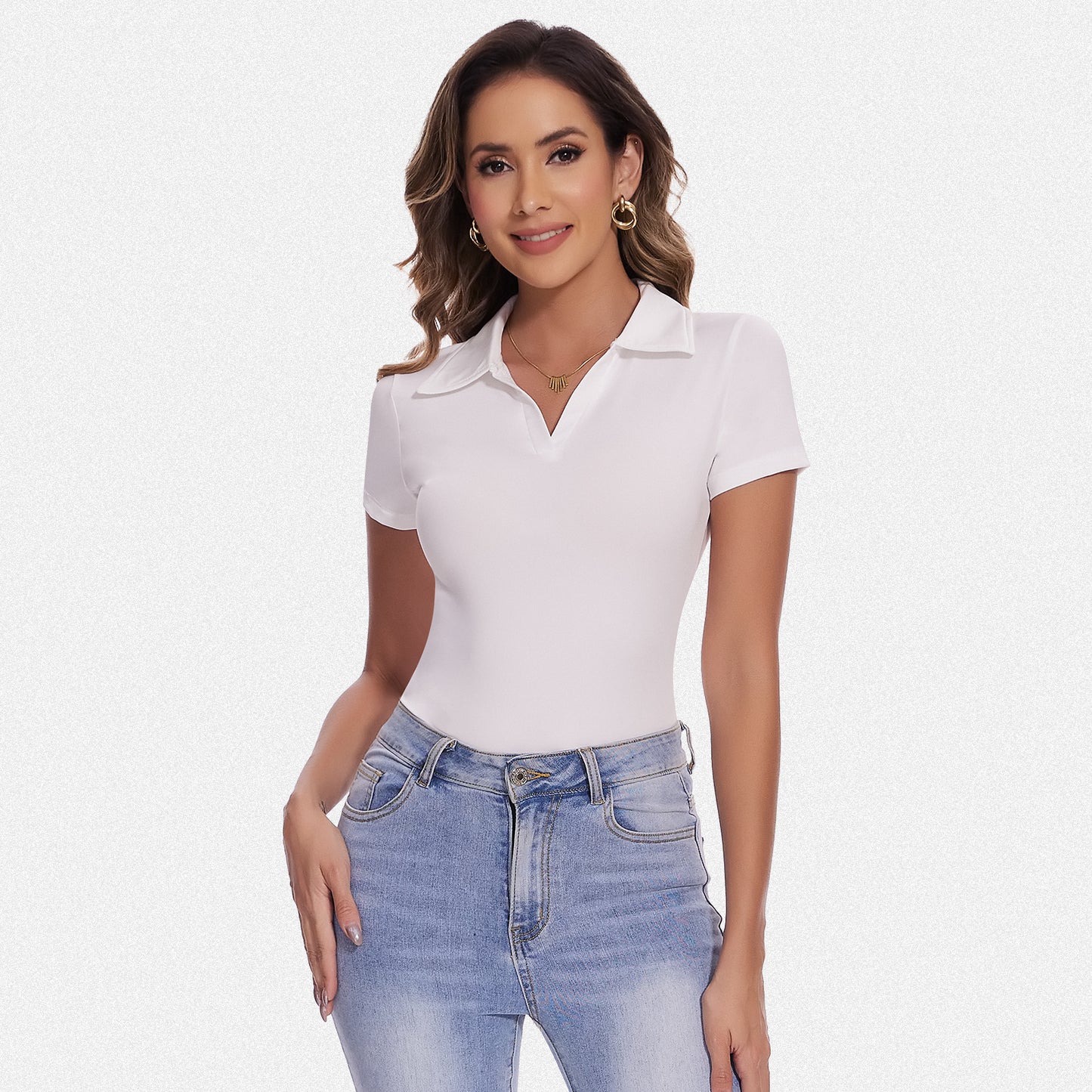 Shaperin V Neck Polo T-shirt Bodysuit Tops