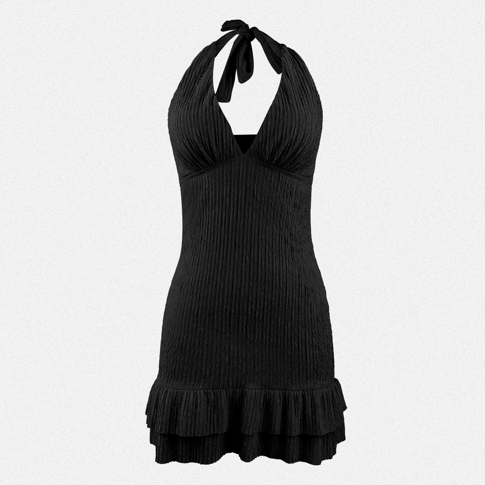 Shaperin Halter Deep V Ruched Backless Mini Dress with Built-In Bra