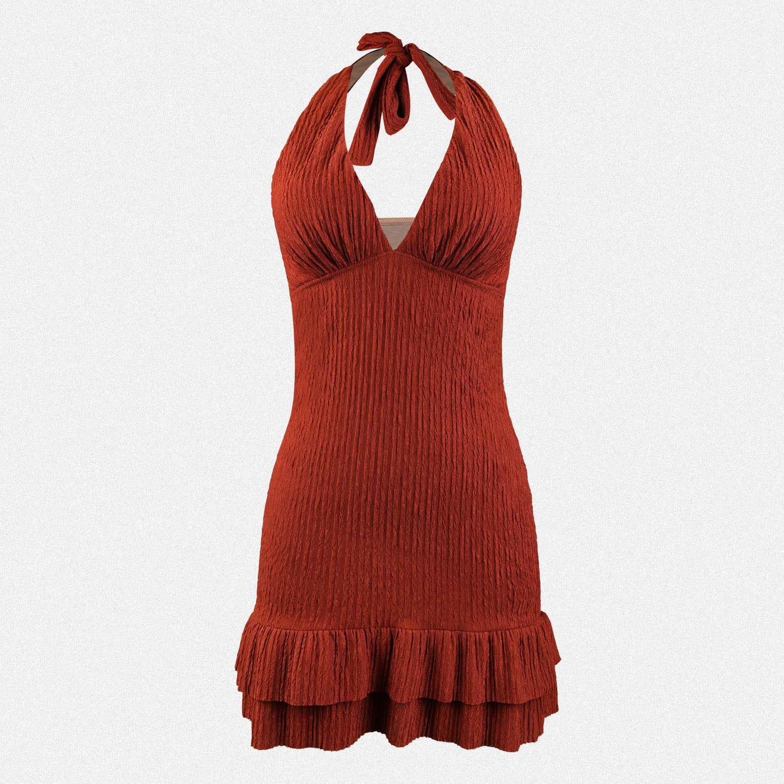 Shaperin Halter Deep V Ruched Backless Mini Dress with Built-In Bra