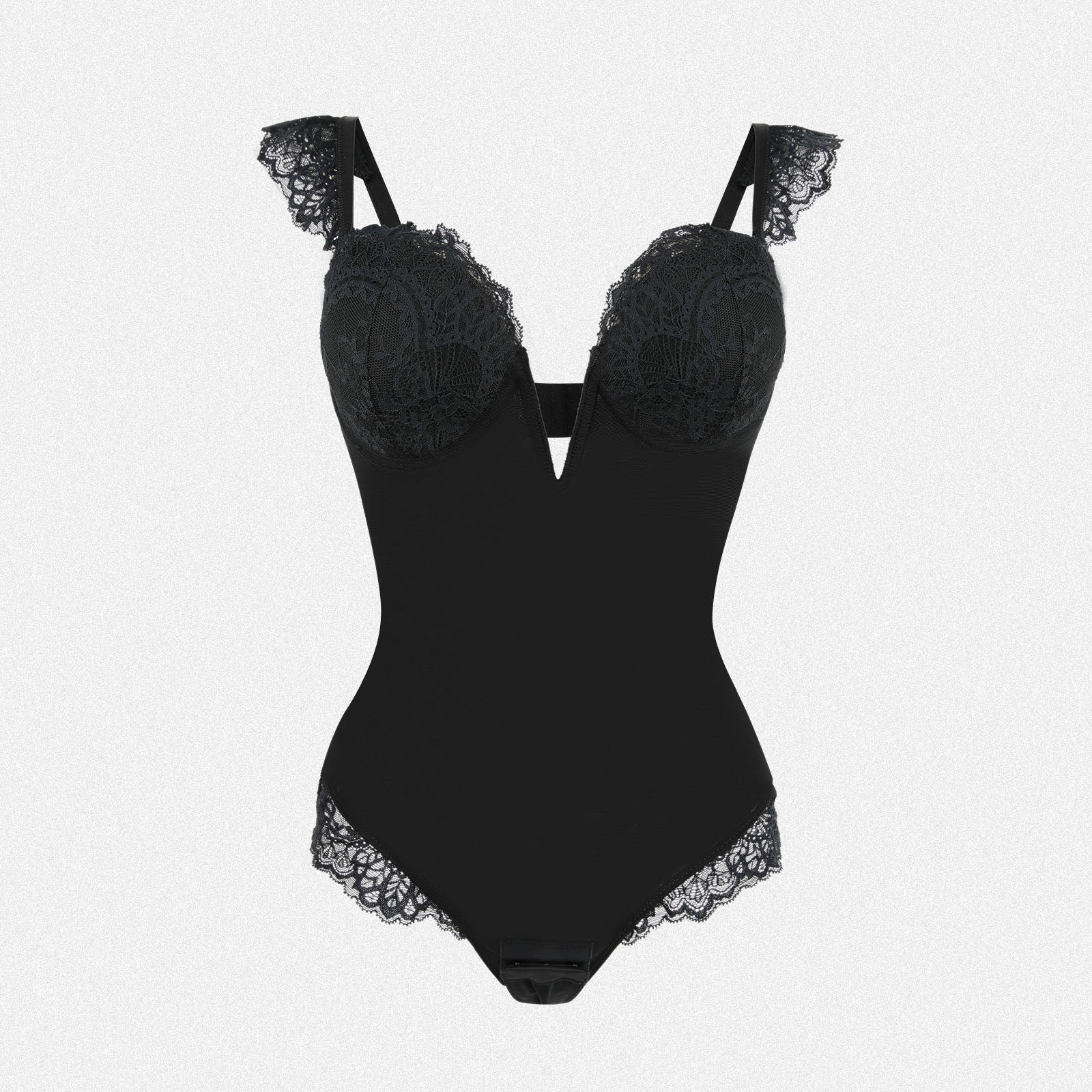 Shaperin Lace Strapless Shapewear Bodysuit with Built-In Bra & Straps