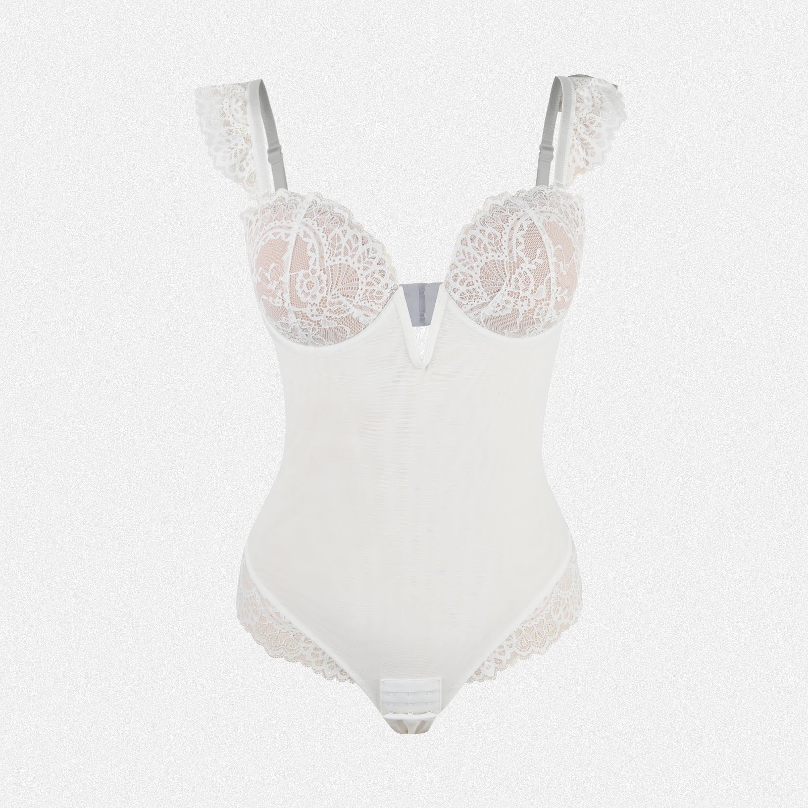 Shaperin Lace Strapless Shapewear Bodysuit with Built-In Bra & Straps