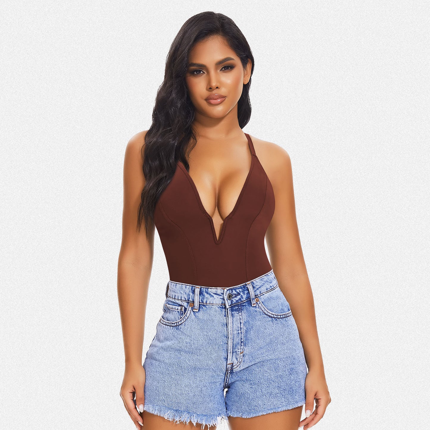 Shaperin Shapewear Bodysuit Deep V Neck Thong
