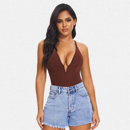 Shaperin Shapewear Bodysuit Deep V Neck Thong
