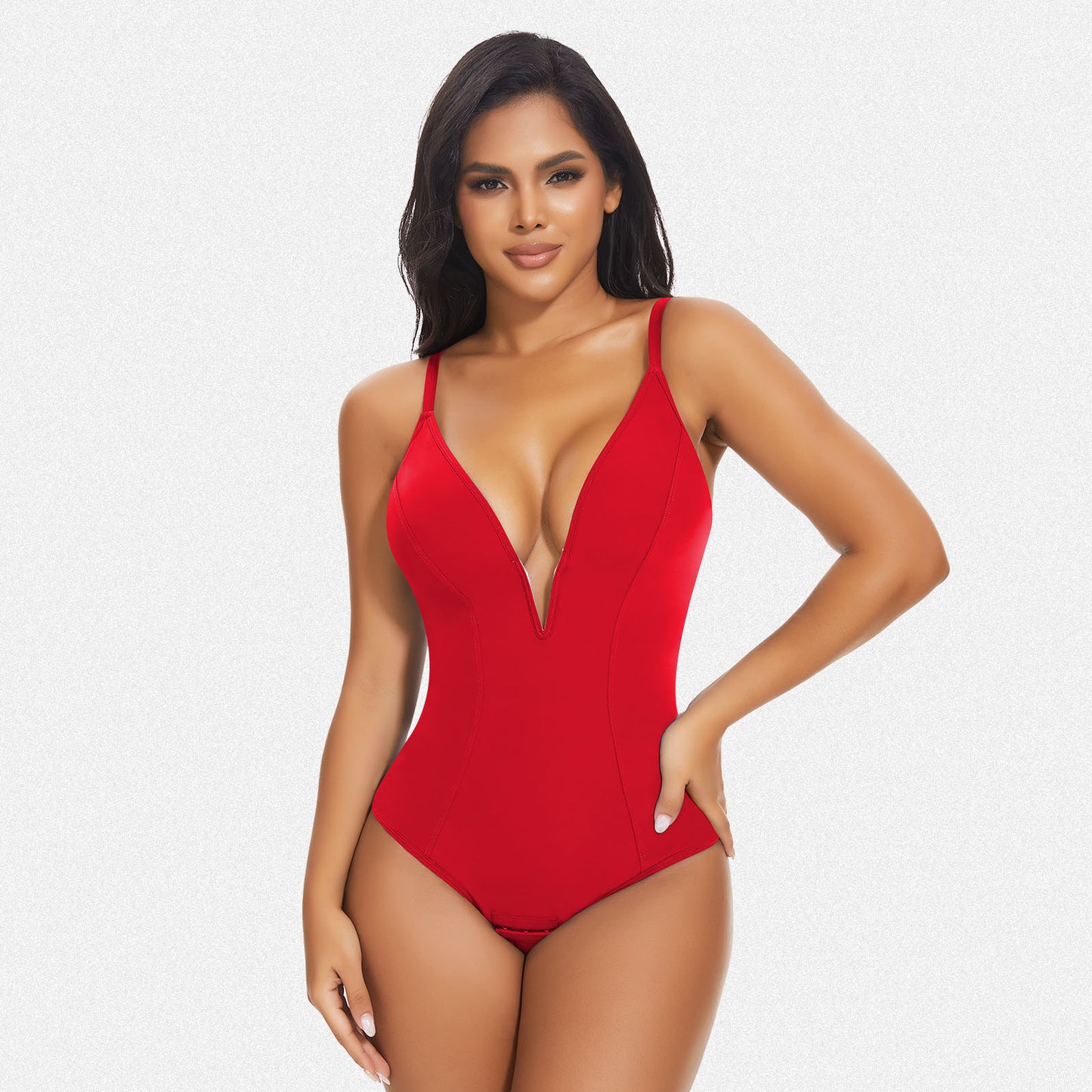 Shaperin Shapewear Bodysuit Deep V Neck Thong