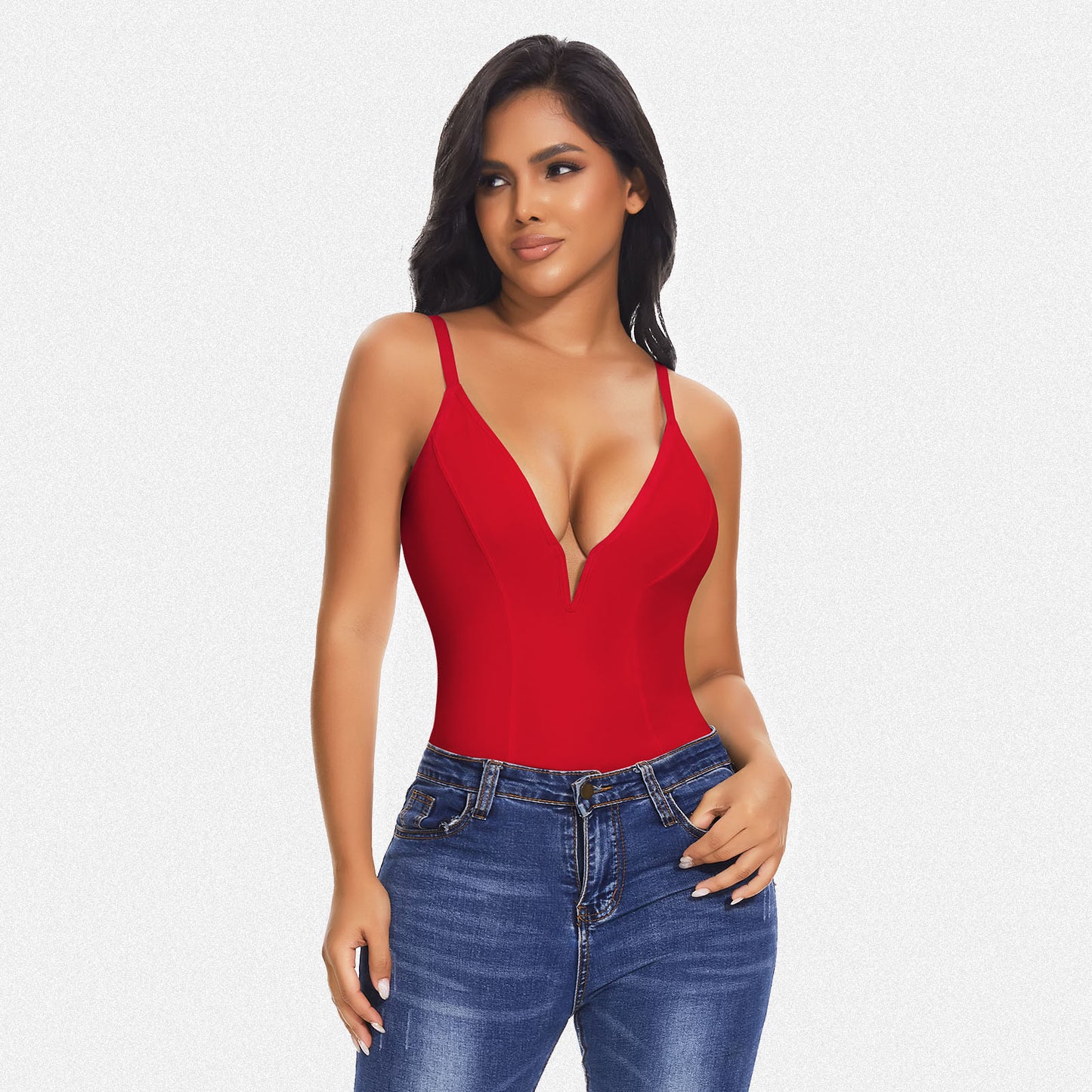 Shaperin Shapewear Bodysuit Deep V Neck Thong