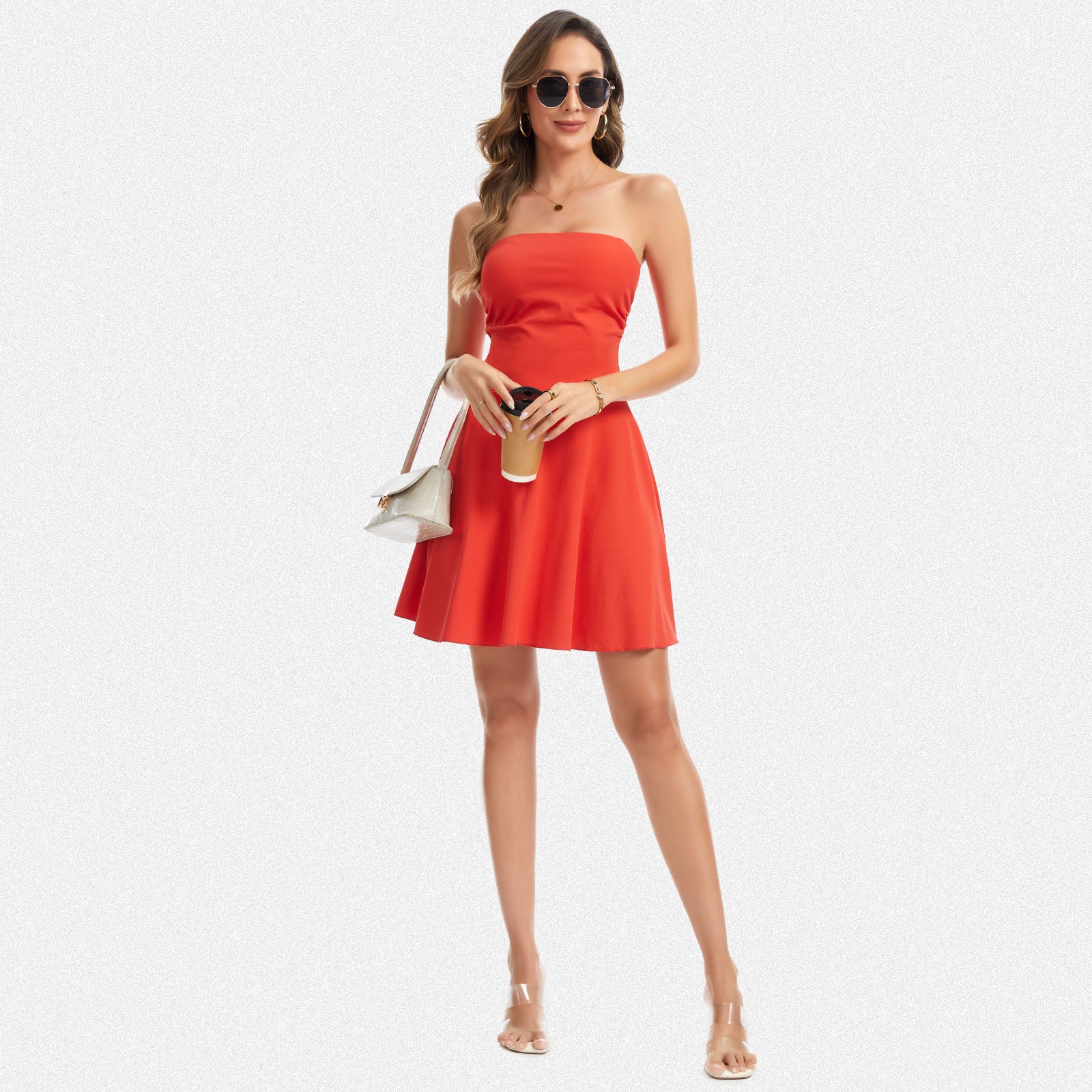 Shaperin Strapless Tube Mini Dress with Built-In Bra Orange Red / XL